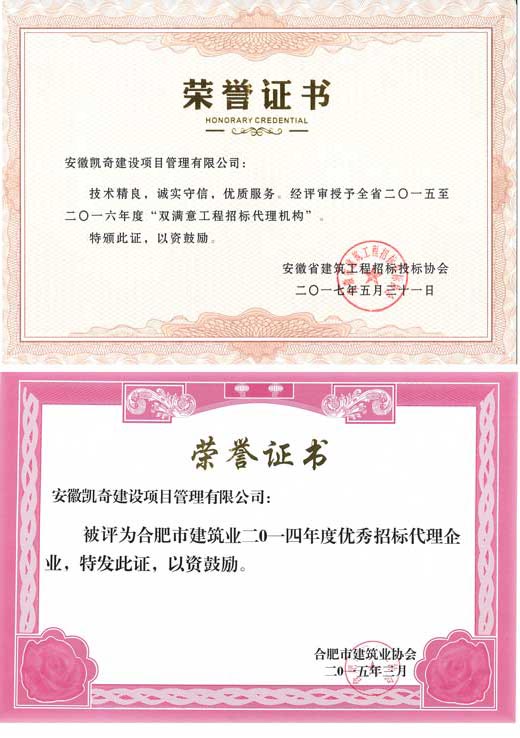 招标代理荣誉证书